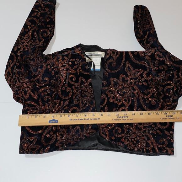 Vintage Women's Jacket Size 10 Black Metallic Glitter Bolero Crop Holiday Velvet - Picture 8 of 12